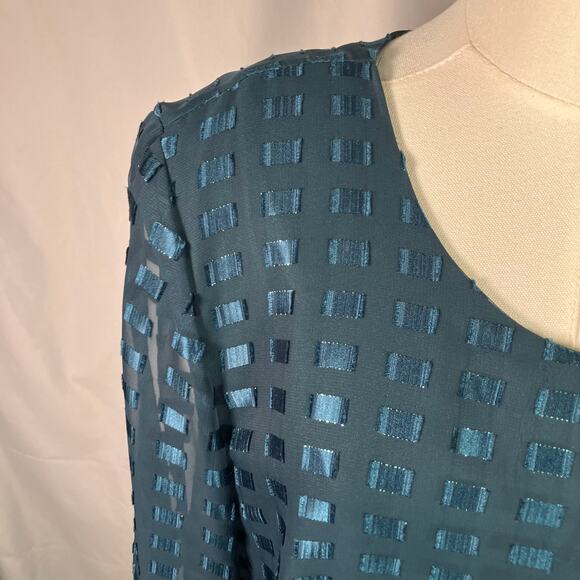 Robert Too Mujeres Petite Green Mesh Overlay Sheath Dress 16WP Made in USA - Picture 5 of 12